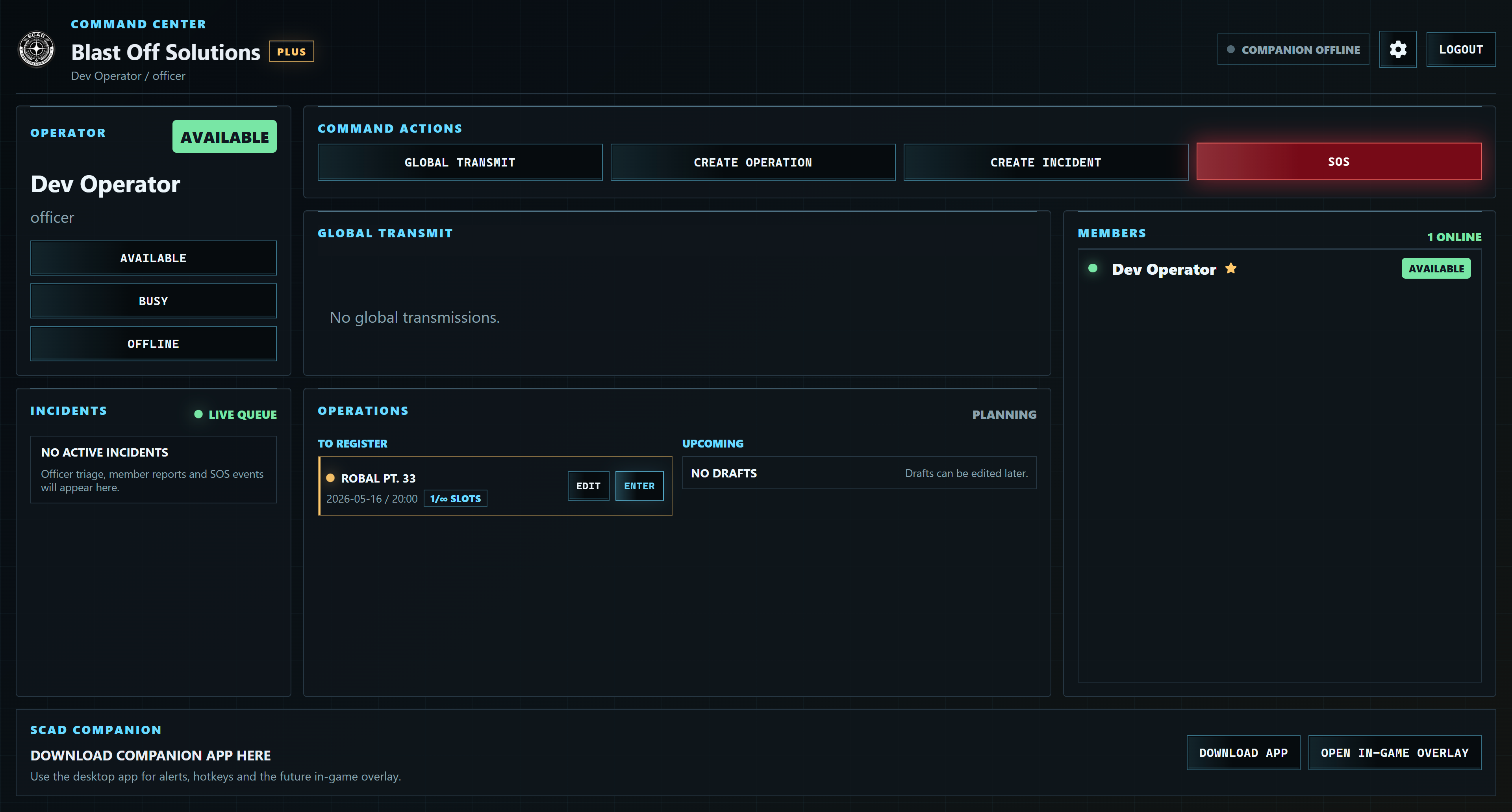 SCAD command center dashboard preview