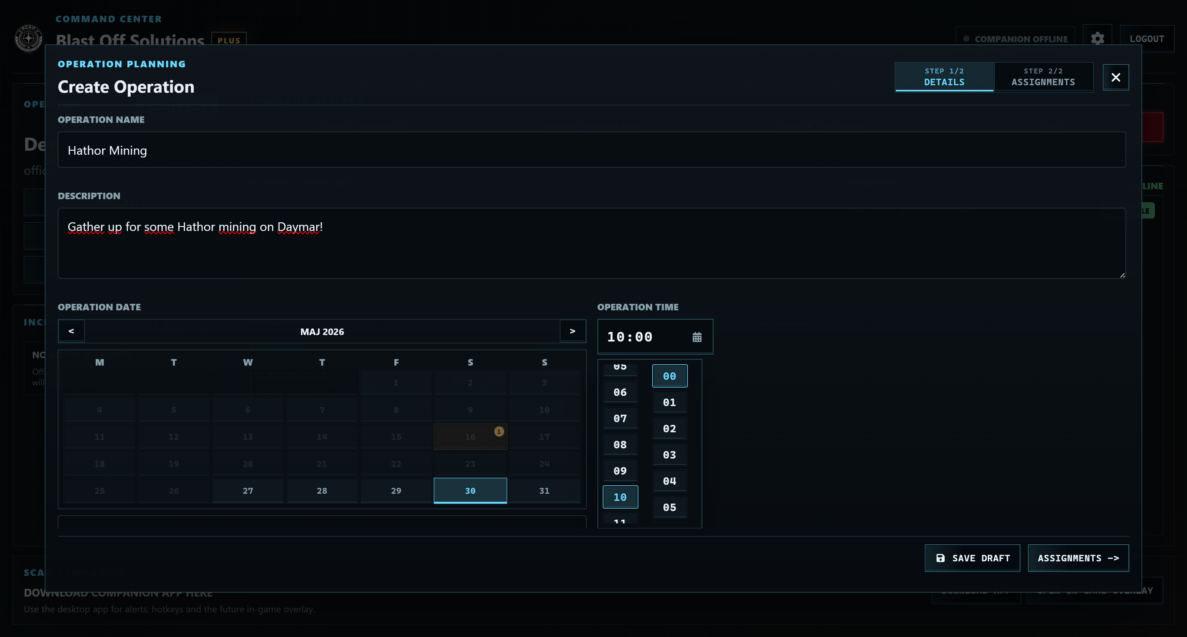 SCAD operation planning screenshot